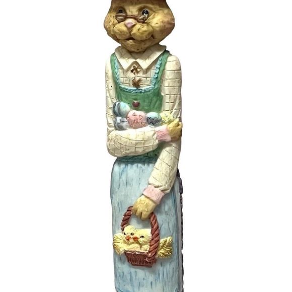 Vintage Resin Spring Easter Grandpa & Grandma Bunnies Pencil Figurines Set of 2 - Picture 5 of 10